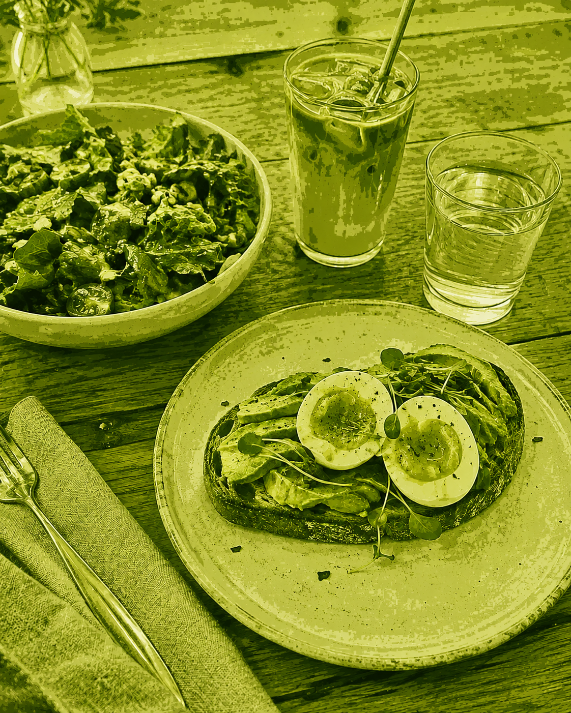 Food photo with a green filter before correction