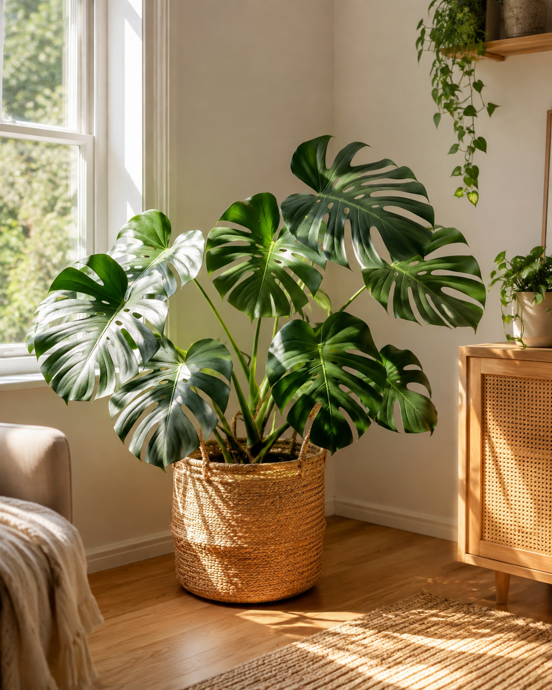 Indoor plant photo with more balanced colors after correction